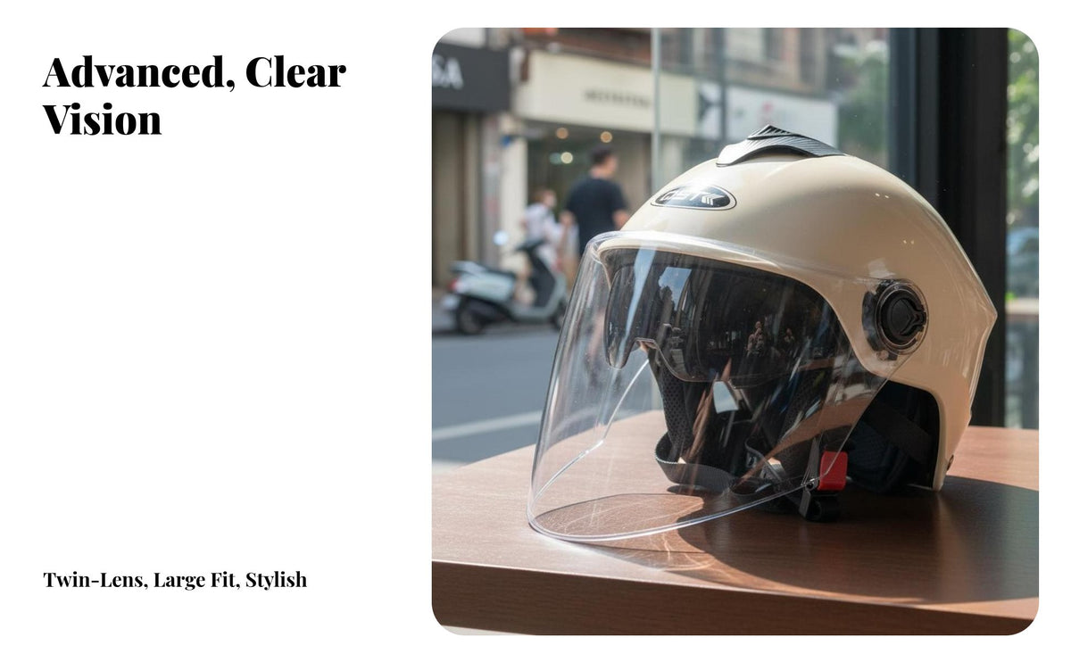 Large Size Breathable Double Visor Half Helmet Lightweight for Men, Women, Summer, Commuting