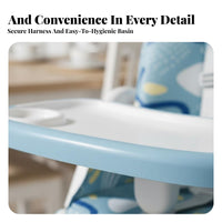 Space Saving Multi-Function High Chair with Tray Easy to Clean Foldable Feeding Chair with Tray 5-Point Harness Reclinable Seat for Toddlers, Infants, Newborns, Home, Kitchen, Living Room, Travel
