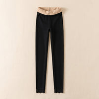 Thermal Leggings for Women with Fleece Lining for Winter Cold Weather, Soft Blend with Lace Trim Detail, Elastic Waistband