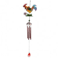 Hand-Painted Rooster-Shaped Wind Chime Iron Metal Wind Chime Glass Hanging Rooster-Shaped Ornament Flower and Foliage