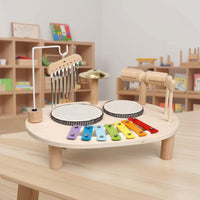 Wooden Drum Set with Mallet Hand Eye Coordination Music Activity Table Fine Motor Foundational Skills Instrument for Infant