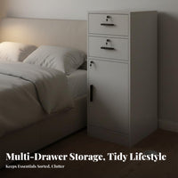 Modern Design Locking Nightstand Mobile Design Lockable Nightstand Easy to Clean Bedside Cabinet with Lock Sturdy and Long-Lasting for Renters, Students, Roommates, Dorm Room, Small Areas, Office