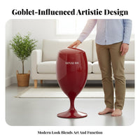 Decorative Trash Can Large Capacity Press Top Lidded Waste Bin Elevated Design Vino Glass Shaped Trash Can for Living Room, Bedroom, Office