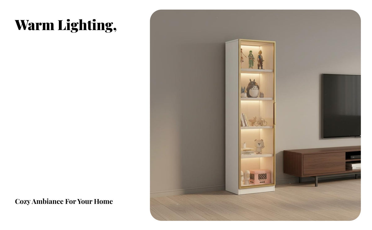 Glass Door Display Cabinet Light Upscale Design Glass Door Display Cabinet Dust-Resistant Freestanding Display Case for Collectors