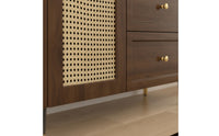 Storage Cabinet with Rattan Doors Wood-Grain Rattan Sideboard Wooden Floor Cabinet with Legs for Renters, Dining Room, Entryway, Kitchen