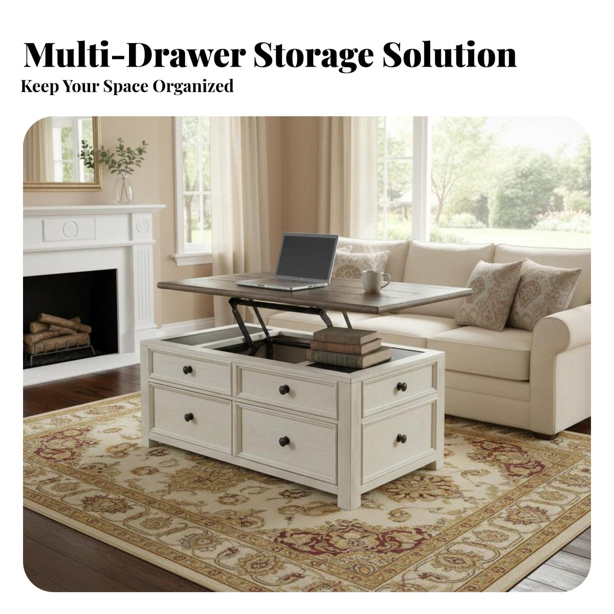 timeless Design elevateTop Coffee Table Multi-Functional elevateTop Storage Table Stable Construction Living Room Furnishing Ergonomic for Remote Workers, Apartment Dwellers, Homeowners, Lounge Area, Small Spaces, Dining