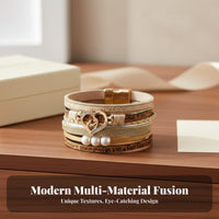Parent-Child Heart Bracelet Layered Design Wrap Bracelet Faux Pearl Accents Fashion Jewelry for Women, Parents