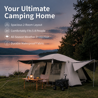 Large Family Camping Tent, Cream Double Layer Steel Pole Tent, 4 Season Waterproof Tent for Outdoor Adventures