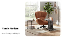 Nordic Design Upholstered rotating Armchair Modern aesthetic Single Sofa Ergonomic spine supportrest Lounge Chair Plush paddinging for Adults, Homeowners, Readers, Bedroom, perusing alcove, Home Office
