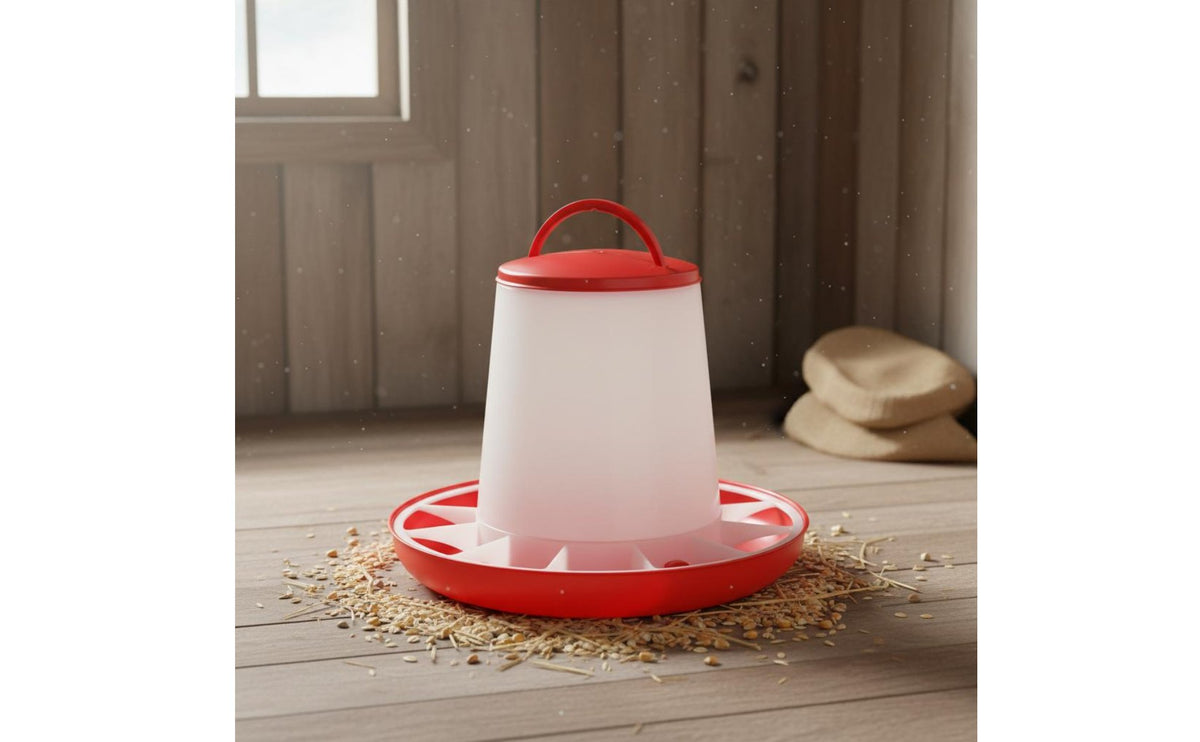 Heavy Duty Automatic Chicken Feeder with Lid Easy to Clean Plastic Poultry Feed Container Rustproof for Backyard