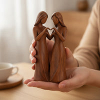 Resin Figurine with Wood-Grain Finish Heart-Shaped Tabletop Ornament Sculpture Carved Statue Smooth for Couples, Shelf