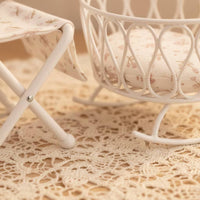 2 Pieces Dollhouse Cradle with Table Iron Miniature Rocking Cradle Lightweight Nursery Furniture for Collectors