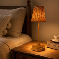 Dimmable Table Lamp with Rattan Shade Cozy Rattan Table Lamp Vintage Compact for Patio
