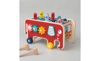 Fine-Motor Wooden Elephant Toy with Hammer Educational Whack-Acritter Toy with Wheels Interactive Wooden Activity Cart with Gears Toddler for Toddlers, Young Children, Playroom, Daycare