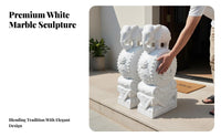 2 Pieces White Marble Elephant Pier Traditional Craftsmanship Chinese Gate Drum Stone Auspicious Design Carved Entrance Block for Homeowners, Driveway
