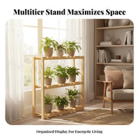 Solid Wood Wooden Plant Stand Space Saving Multi-Tier Flower Shelf Slatted Shelves Floor Standing Plant Rack Sturdy for Apartment Dwellers, Homeowners, Decorators, Windowsill, Living Room, Sunroom, Bedroom