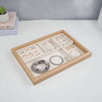 Jewelry Display Tray Slim Wooden Jewelry Tray Flat Soft for Dresser, Countertop