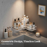 Space-Saving Design Adhesive Corner Shelf Drilldrill-Less Installation Bathroom Accessory No Drilling Storage Rack Strong Load-Bearing for Homeowners, Students, Families, Powder Room, Kitchen