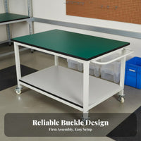 Anti Rolling Workbench Lockable Casters Two-Tier Tool Trolley Locking Wheels 2 Shelf Rolling Cart for Professionals, Garage, Research Facility, School