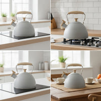 Induction Compatible Whistling Tea Kettle Matte Whistling Kettle Wood Grain Cookware Sleek for Gas Cooktop, Kitchen