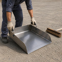 Two Side Handles Heavy-Duty Dustpan Silver-Gray Silver-Gray Finish Steel Dustpan Raised Side Handle Cleaning Tool Wide Rectangular for Mine, Outdoor