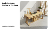 Mortise and Tenon Joinery Chinese Design Tea Table Water-Based Varnish Solid Wood Tea Ceremony Table Fully Assembled Ash Wood Dining Set Traditional Design for Cultural Enthusiasts, Interior Decorators, Living Room, Reception Area, Office, Gatherings