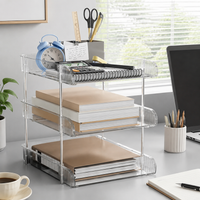 Clear Transparent File Organiser, Stacked Letter Tray File Organiser, Desktop Document Organiser for A4, Stainless Steel Frame, 26x6.2x34cm