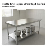 Stainless Steel Work Table Easy Assembly Commercial Kitchen Prep Table Sturdy Stainless Steel Workbench for Home Cooks, Homeowners, Warehouse, Garage