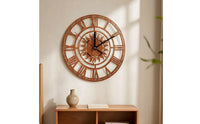 Wood-Grain Wooden Wall Clock Decorative Cutout Wall Clock Rustic Openwork for Entryway