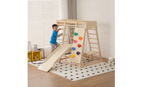 Climbing Play Structure with Slide Wood Wooden Climbing Frame with Swing Multifunctional Indoor Playground with Slide for Living Room, Nursery