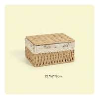 Handwoven Lidded Woven Basket Decorative Woven Storage Basket Rustic Charm Household Organizer Breathable for Entryway