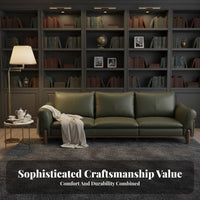Upholstered Lounge Sofa Genuine Leather Upholstery Wooden Frame Couch Minimalist Design Living Room Furniture for Interior Decorators, Home, Apartment