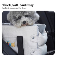 Detachable and Washable Center Console Pet Seat Built-in Safety Leash Center Console Pet Bed Adjustable Straps for Road Trips, Outdoor, Home