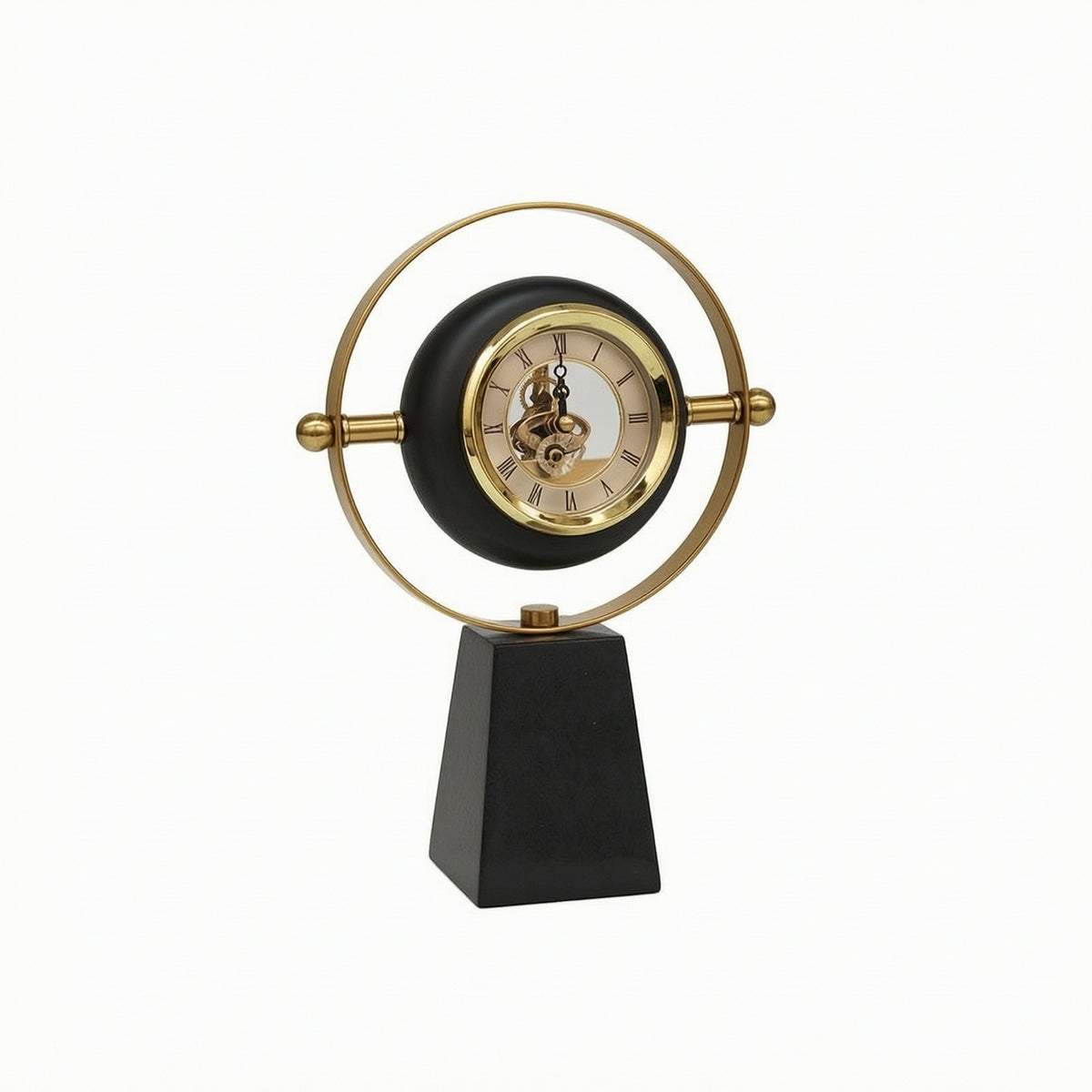 Clock with Pedestal Base Decorative Circular Table Clock for Bookshelf, Office, Cabinet