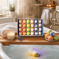 24 Pieces Mixed Colors Boxed Bath Sphere Set Marbled Round Bath Bombs Powdery Finish