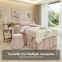 4 Pieces Light Luxury Design Cotton Linen Massage Bed Set Soft and Comfortable Beauty Bed Skirt Cover Set Breathable Material for Spas