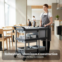 Quiet casters 3-Tier Food Trolley Rolling Casters utility Cart Easy to Clean Catering Equipment sturdyDuty for Restaurant Staff, Commercial Users, Cafeteria, Banquet Hall, Hospital, Warehouse