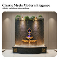 Statement Piece Large Indoor Water Curtain LED Lighting Freestanding Water Wall Air Humidifying Freestanding Waterfall Fountain Easy Assembly for Feng Shui Enthusiasts, Interior Decorators, Living Room, Office, Hotel Lobby, Entryway