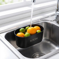 Kitchen Sink Drain Basket, 304 Stainless Steel Oval Food Waste Strainer with Attachment, Fruit Drainer and Kitchen Sink Organiser for Home