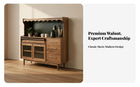 Adjustable Shelves Black Walnut Coffee Bar Cabinet Press Control LED Lighting Sideboard Buffet Cabinet Sturdy Structure Dining Room Sideboard Central-Century Modern Design for Families, Homeowners, Adults, Entryway, Home Office