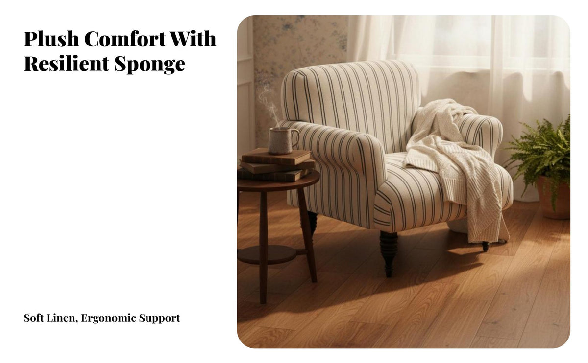Striped Wooden Armchair mid-centuryera Modern aesthetic Striped Upholstered Armchair sturdy Wood Frame Accent Chair for Readers, perusing corner, Bedroom, Office