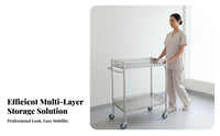 Heavy Duty Medical Instrument Trolley Easy to Clean Hospital Treatment Cart Anti-Rust Stainless Steel Rolling Cart Locking Casters for Medical Center Personnel Artists, Workshop Technicians, Operating Room, Oral Away Ice, Laboratory, Restaurant