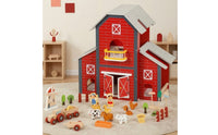 Barn Dollhouse Open-Front Wooden Dollhouse with Accessories Toy Farm Barn Interactive Non for Children, Playroom