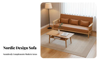 Nordic Design Wood Frame Settee Minimalist and design Sofa Small Space Solution Couch Comfortable Upholstery for Apartment Dwellers, Interior Designers, Living Room, Boutique, Reception Area, book niche
