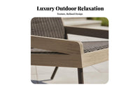Weather-Resistant Woven Wood Frame Seating Set Water pads Outdoor Furniture Zippered pad protective stratums Patio Lounge Group Modern Stylish Appearance for Business Owners, guest services Managers, Garden, Balcony, Terrace, Backyard