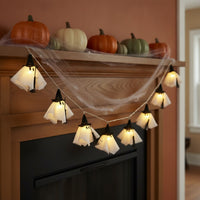 Warm Glow Ghost Lights with Witch Hats Indoor Ghost String Lights Festive Hanging Witch Hat Light Decor Spooky for Window Display, Photo Backdrop
