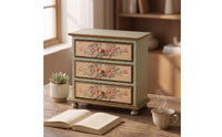 Tiny Hardwood Storage Drawers Vintage Tabletop Chest of Drawers Floral Desk Drawer Organizer for Collectors, Vanity, Bedside Table