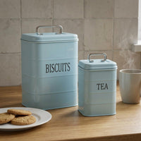 2 Pieces Cookie and Tea Tins Fitted Lids Storage Jar Set Light Blue