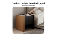 Smoky Color Nightstand with Storage Saddle Leather Finish Single-Drawer End Table with Shelf Modern Design Bedside Cabinet Italian Inspired for Homeowners, Renters, Students, Guest Room, Hotel, Hallway