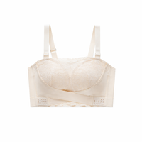 Strapless Bras for Women with Wire Push Up Support for Large Bust, Bandeau Style with Four Hook Closure and Full Coverage Cups, Backless Design